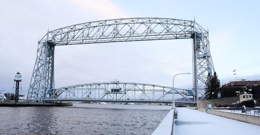 Aerial Lift Bridge over the shipping canal of Duluth on Lake Superior