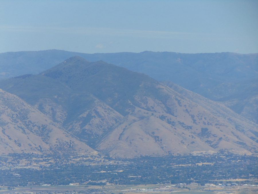 View east across Springville toward Powerhouse Mountain in Utah County