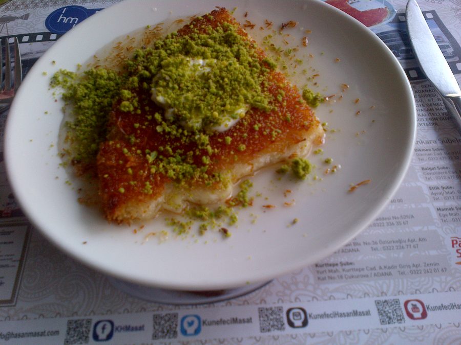 Künefe of Antakya with kaymak and chopped pistachios