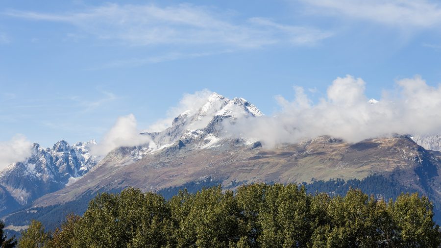 Alpine landscape in the municipality of Obersaxen Mundaun near Surcuolm