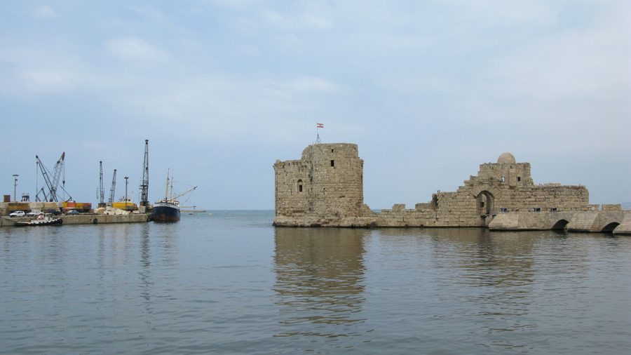 Sea castle of Saida in front of the Mediterranean coast in Lebanon