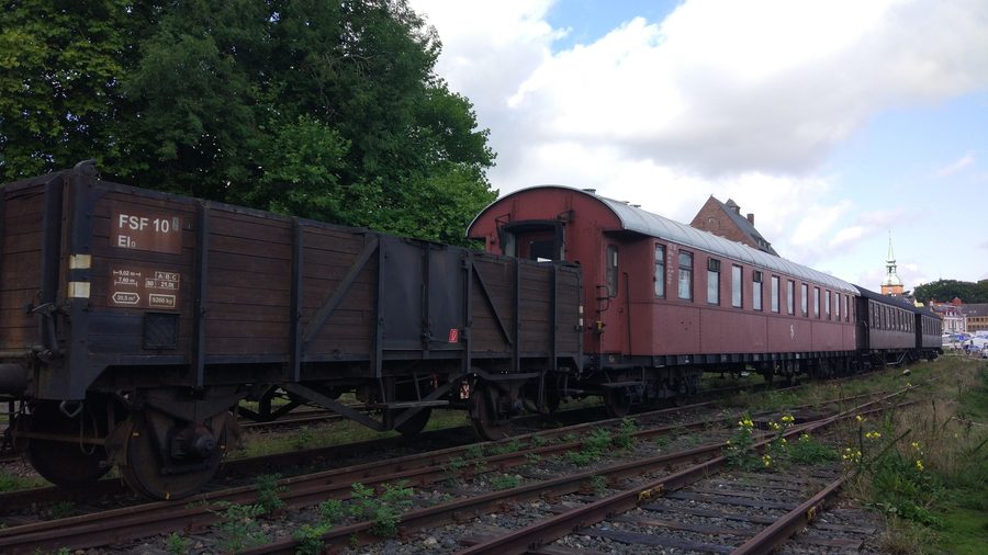 Angelner steam railway with freight and passenger cars at Kappeln station