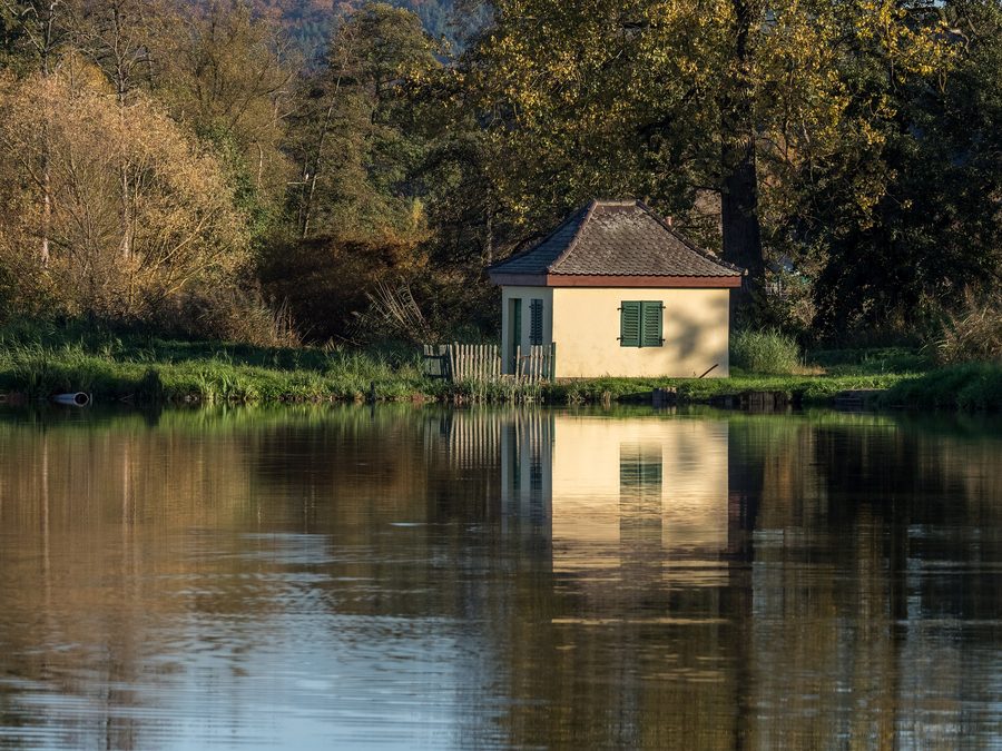 Carp pond with a fisherman's hut in Stegaurach
