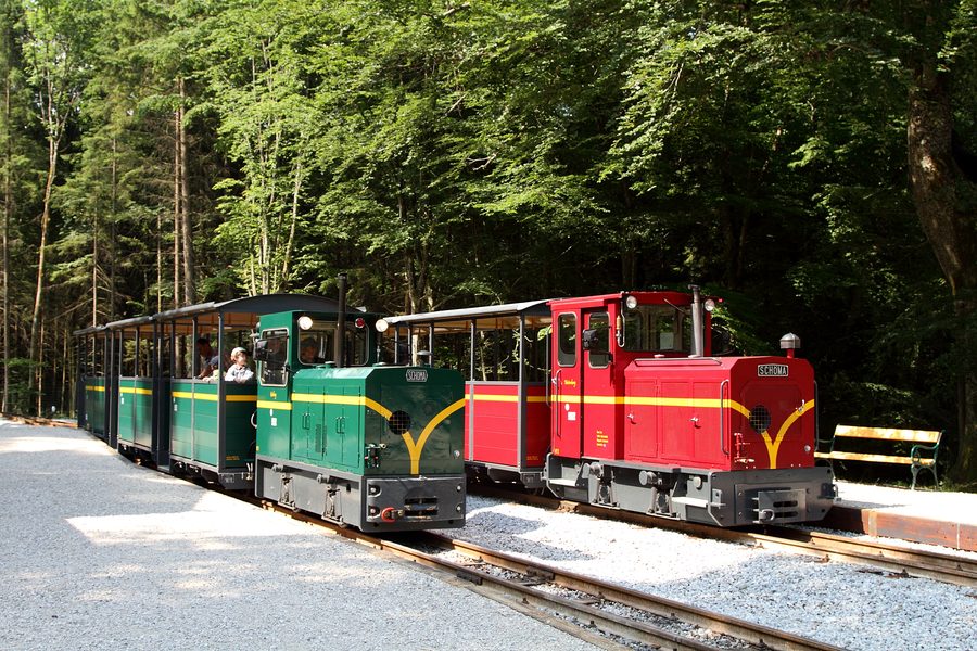 Two trains of the museum field railway Großgmain in the Salzburg Open-Air Museum