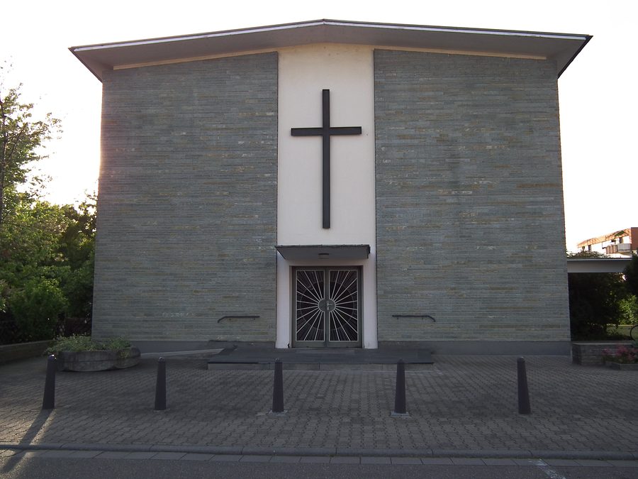 Main entrance of the Protestant church in Limburgerhof