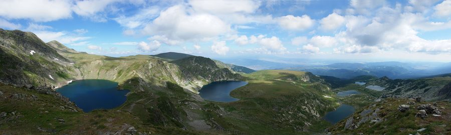 Panorama of the Seven Rila Lakes in the Rila Mountains.