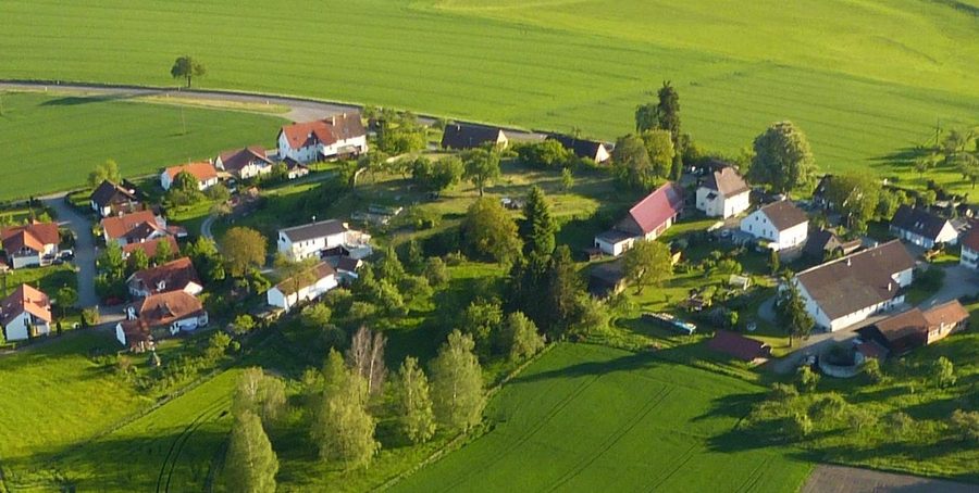 Landscape near Hirschegg in Eichstegen with the Hirschegg castle mound