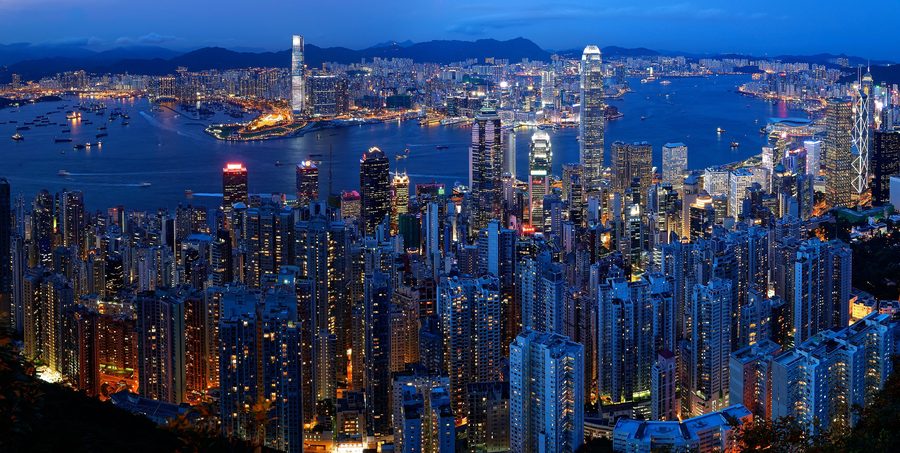 Hong Kong skyline and Victoria Harbour at dusk