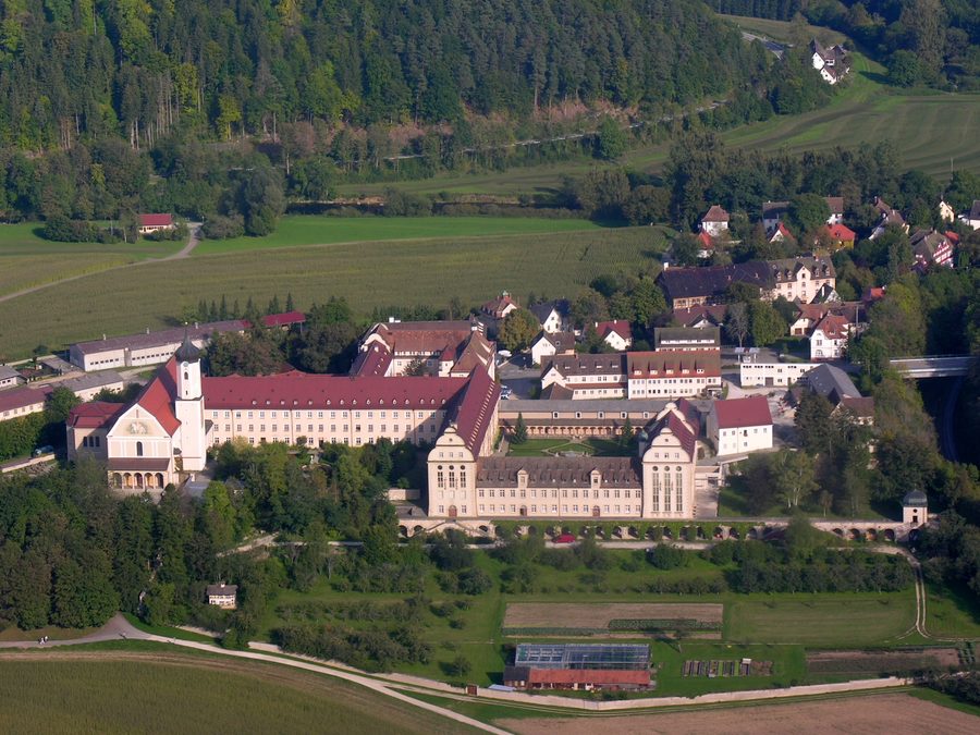 Aerial view of the Benedictine archabbey of Beuron in the Danube Valley