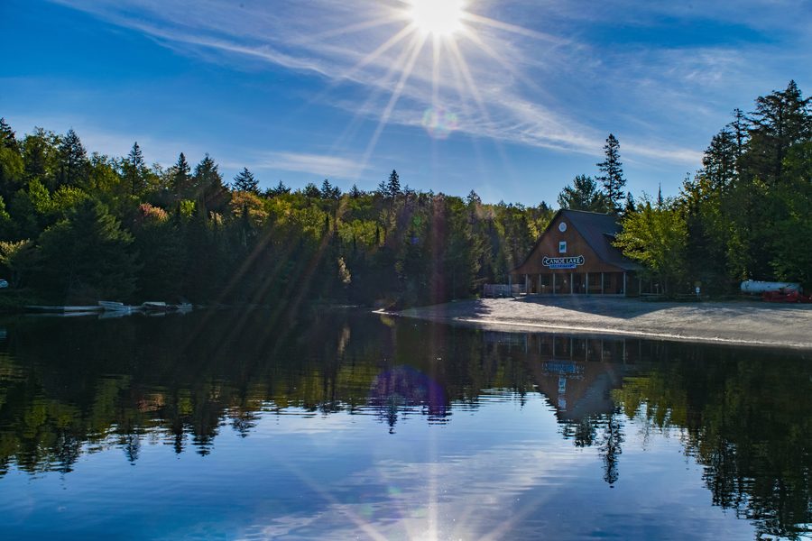Canoe Lake in Algonquin Provincial Park on a sunny day.