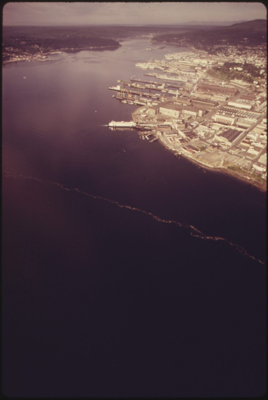 Aerial view of Bremerton's waterfront on Sinclair Inlet