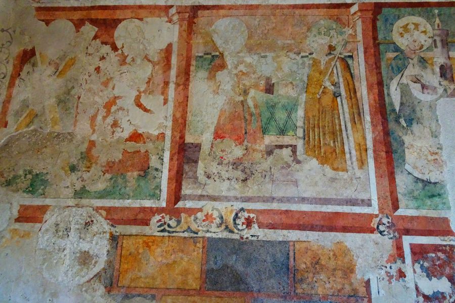 Medieval frescoes inside the church in Obstalden