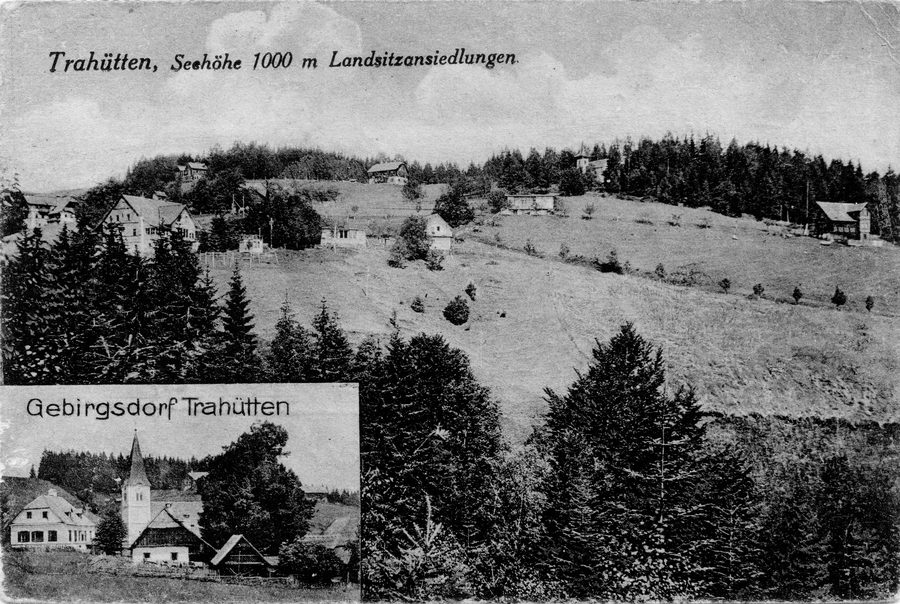 Historische Ansicht des Gebiets der früheren Gemeinde Trahütten im Koralpengebiet um 1920