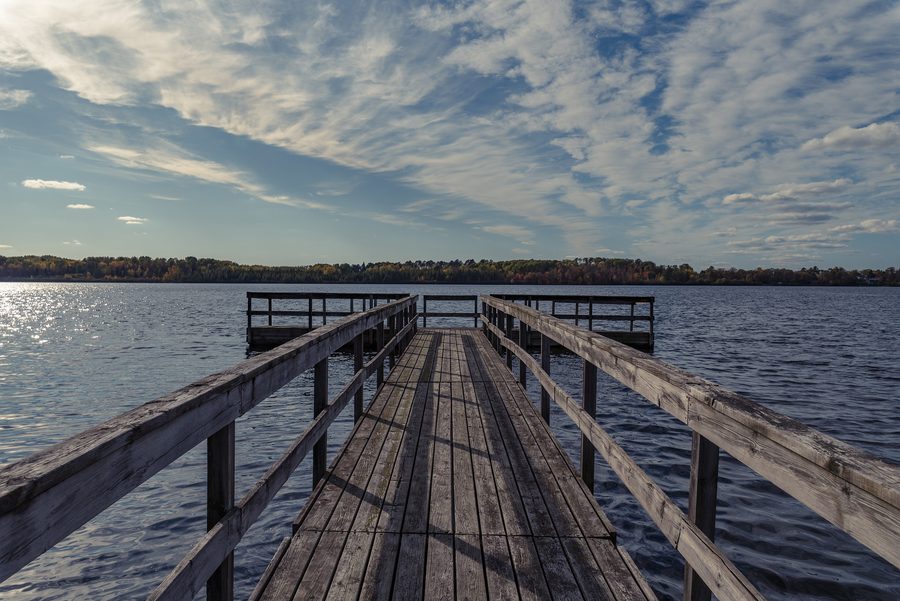 Fishing pier on Pelican Lake in Orr, Minnesota