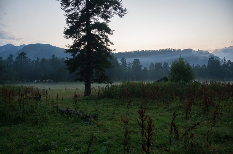 Taulu mountain landscape near Arkhyz at dusk