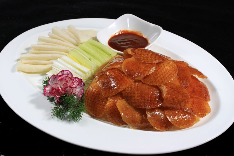 Served Peking duck on a plate