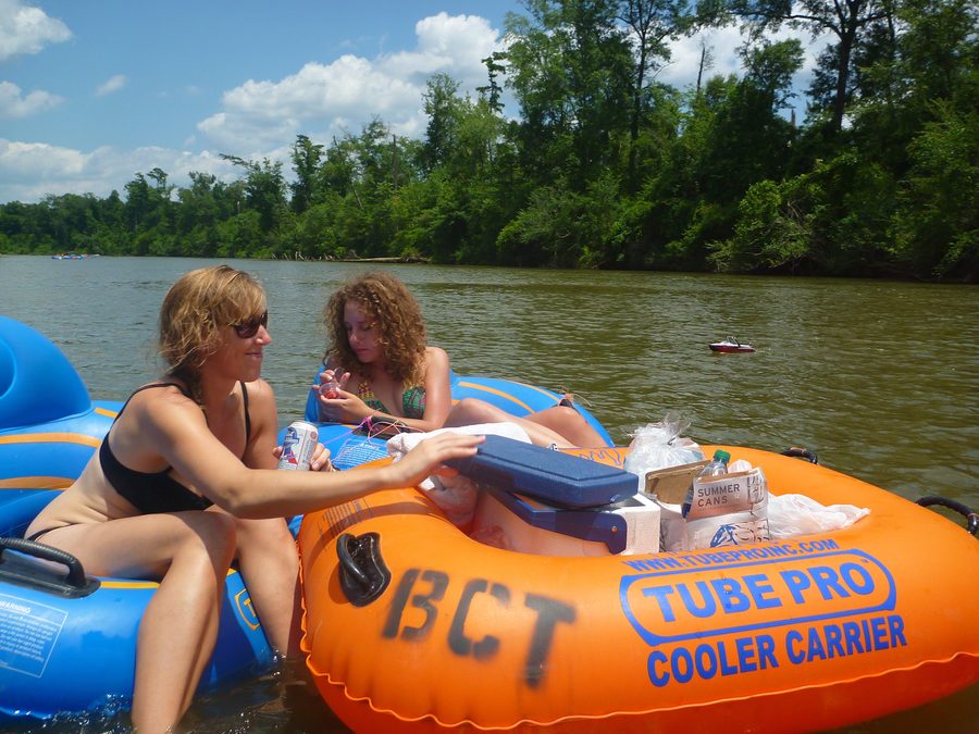People floating with supplies on the Bogue Chitto River in Louisiana