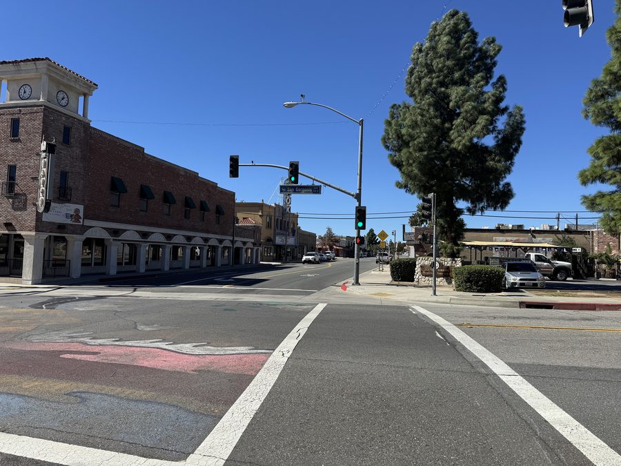 Downtown Banning, California, with San Gorgonio in the background
