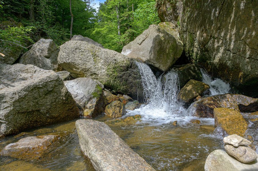 Waterfall and rocks in the Pesenbachtal near Bad Mühllacken in Upper Austria