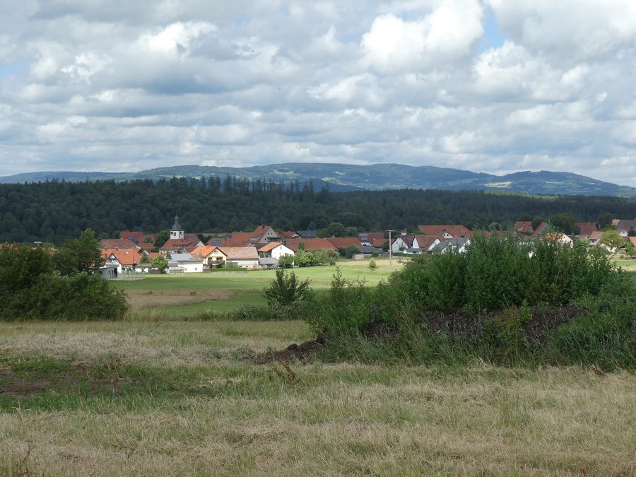 Landscape near Detter in the market town of Zeitlofs with parts of the Bavarian Rhön in the background