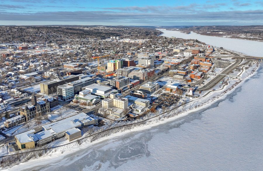 Aerial view of downtown Fredericton in New Brunswick.