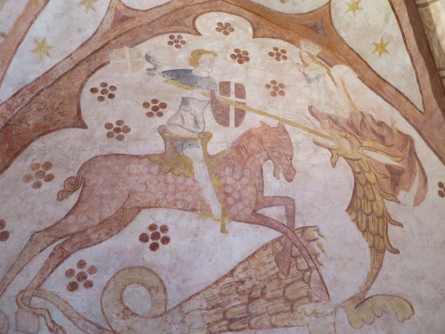 Historic fresco from 1370 in the church of St. George in Pürgen
