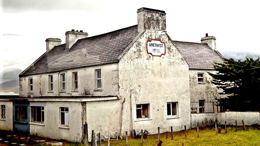 View of the Amethyst Hotel in Keel on Achill Island, County Mayo