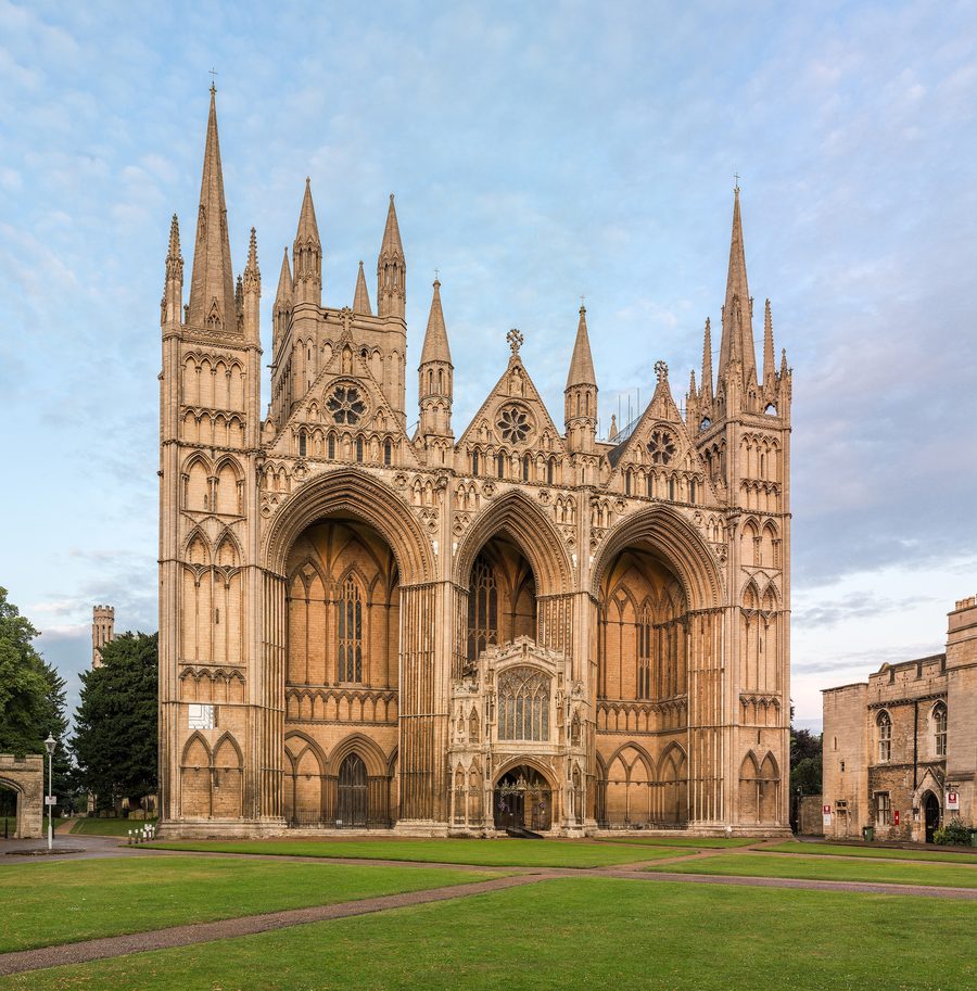 Exterior of Peterborough Cathedral in Cambridgeshire, England