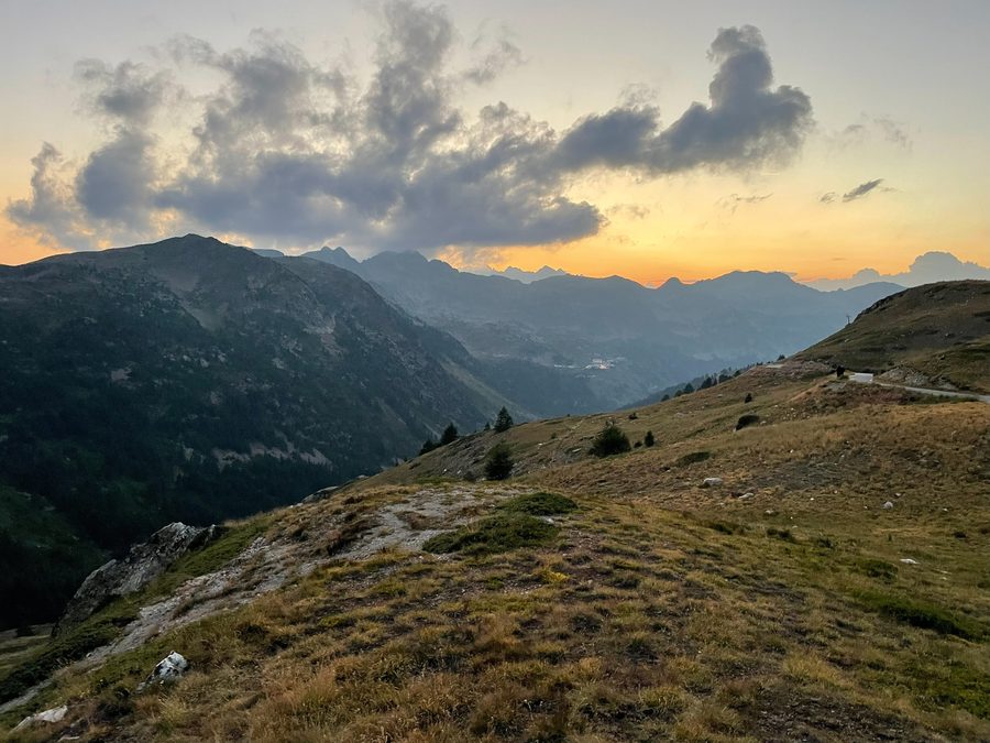 Mountain landscape of the upper Stura valley near Vinadio at sunset