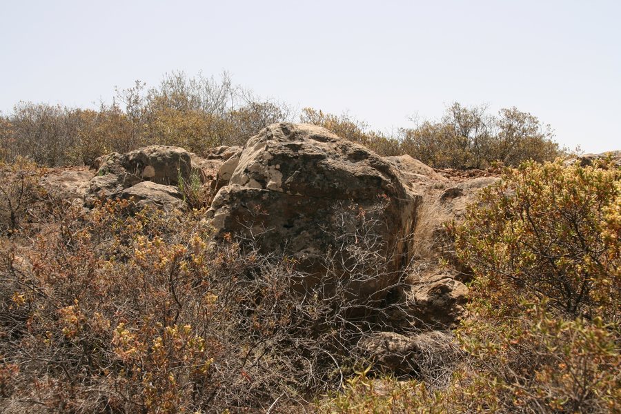 File:Descansaderos de Claca, piedra al borde del Camino de Pino Redondo donde los hombres apoyaban la carga de leña para descansar. La leña posiblemente fuera al horno de cal de Playa de San Juan. - panoramio.jpg