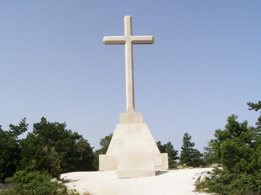 Vidova gora on Brač with its summit cross and mountain landscape.