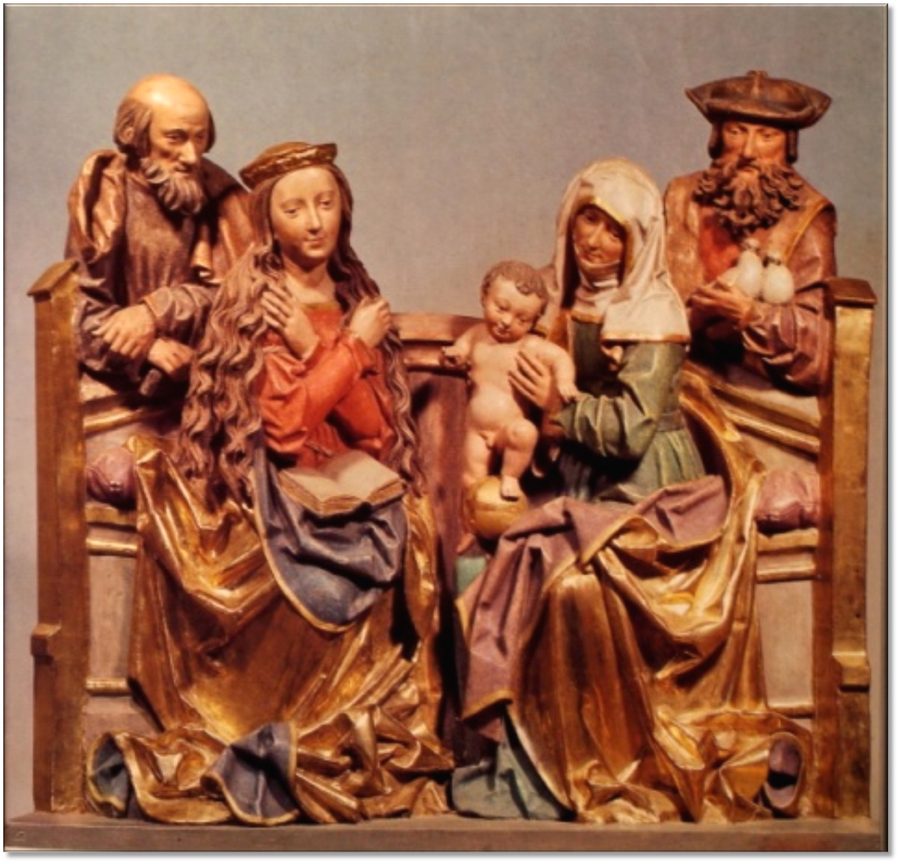 Historic wood carving on the right chancel arch of St. Nicholas Church in Veringenstadt