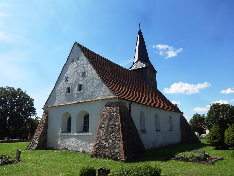 Village church in Rossin in the Vorpommern-Greifswald district, exterior view from the northeast