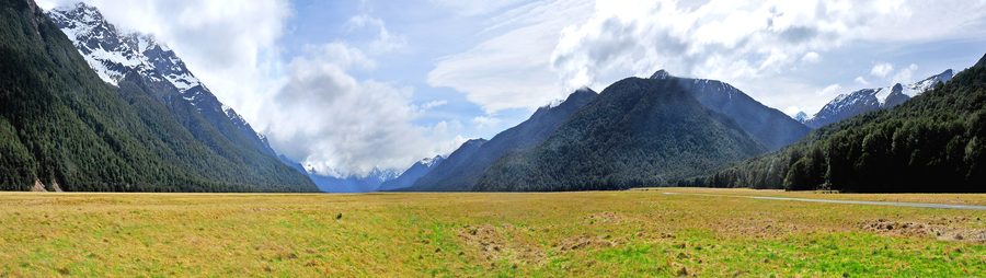 Panorama of Eglinton Valley in Fiordland National Park