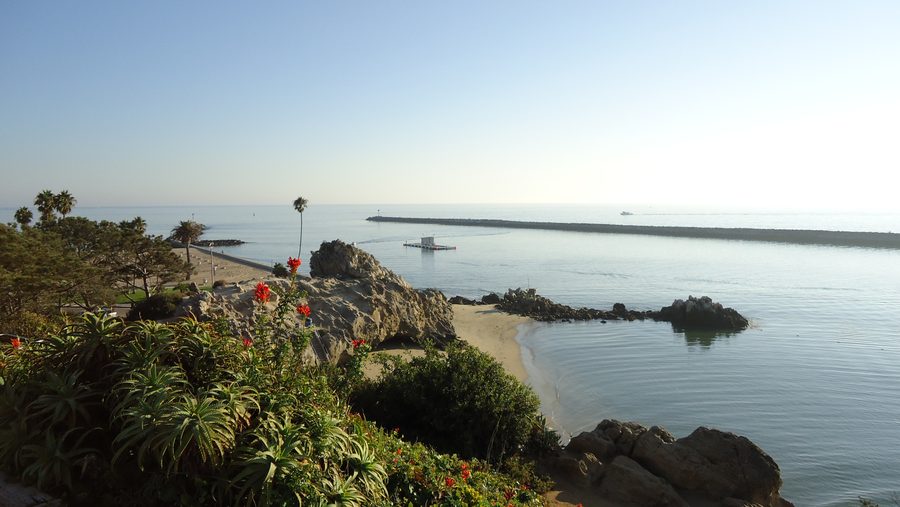 Entrance to Newport Beach Harbor viewed from Lookout Point at Little Corona