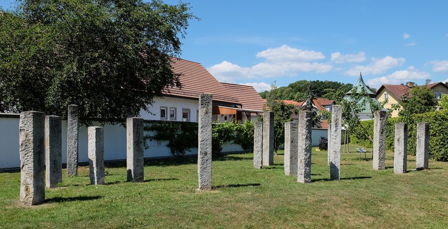 Prelates' garden of Metten Benedictine abbey with a view of the monastery complex