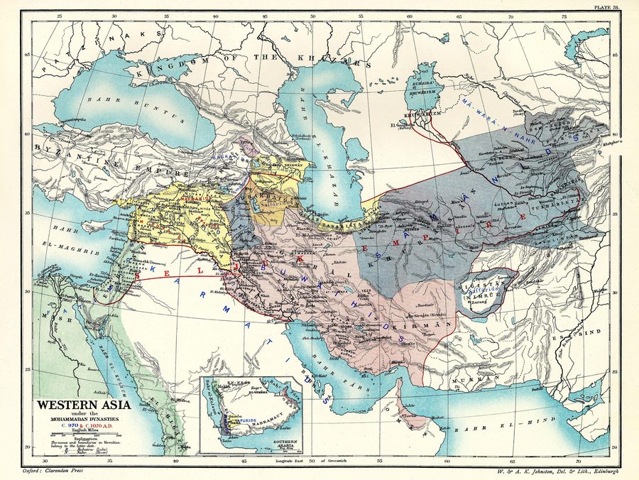 Historical map of the Mohammedan dynasties in Western Asia from 970 to 1070.