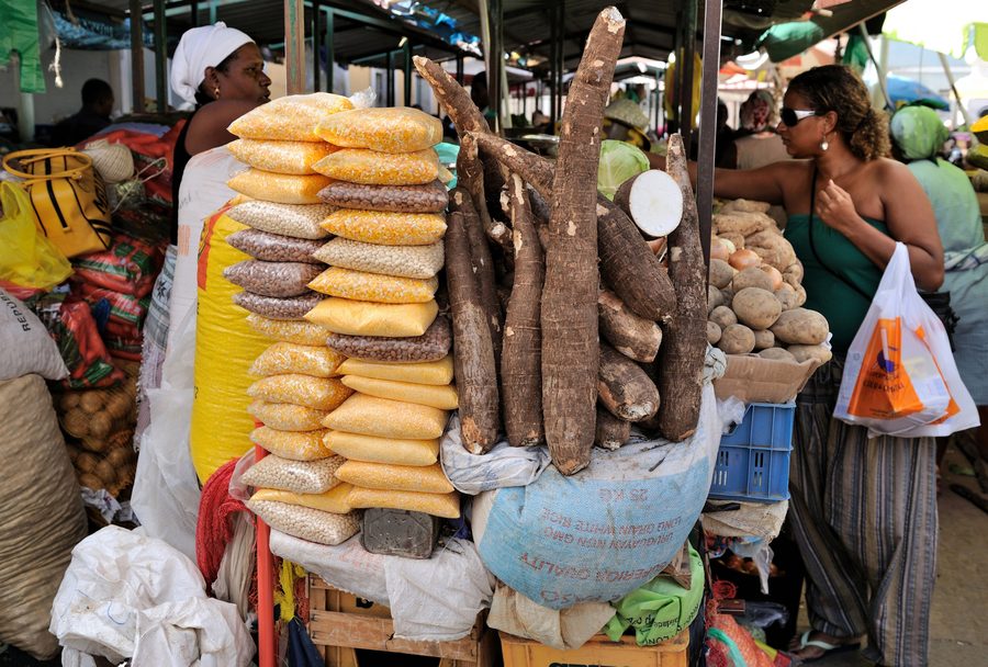 Market stalls at a market in Praia