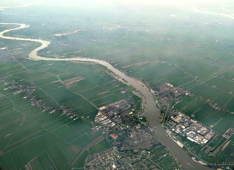 Aerial view of Schoonhoven and Nieuwpoort on the River Lek in the Netherlands