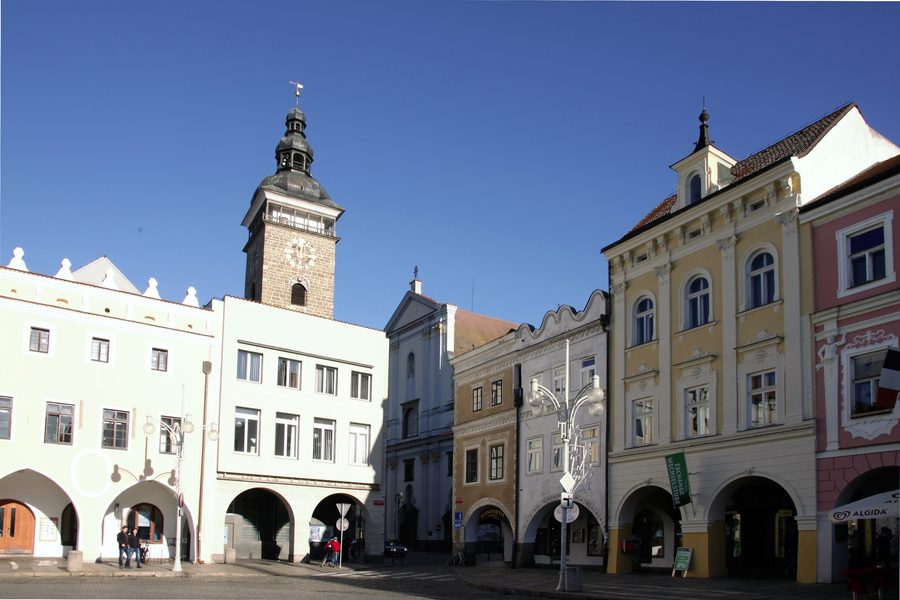 Přemysl Otakar II Square with historic burgher houses in České Budějovice