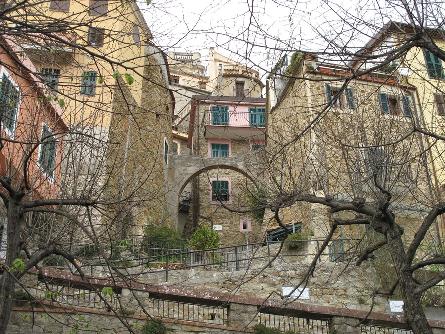 Vaulted alley in the historic old town of Perinaldo in Liguria