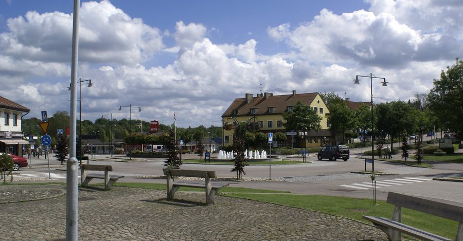 Roundabout in central Örkelljunga, Skåne County, Sweden