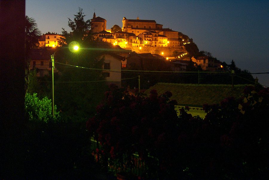 La Morra Village seen at night from Via Roma