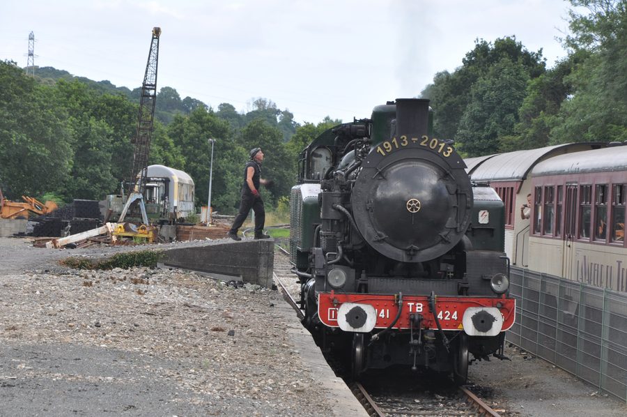 Steam locomotive 141 TB 424 of the tourist railway Vapeur du Trieux in Pontrieux