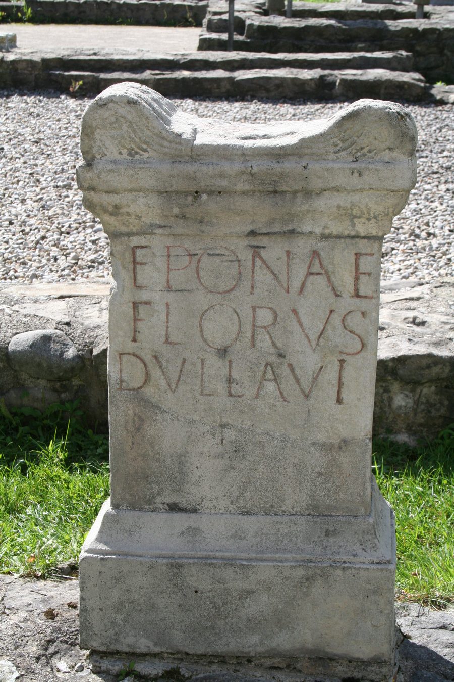 Modern replica of a votive inscription for the goddess Epona in the Archaeological Park Cambodunum in Kempten