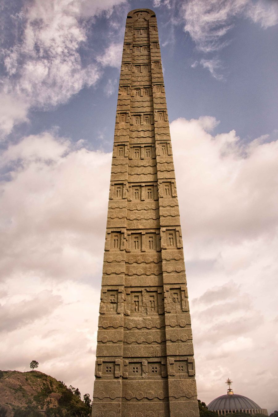 The stelae field of Axum with a monumental stone stele.