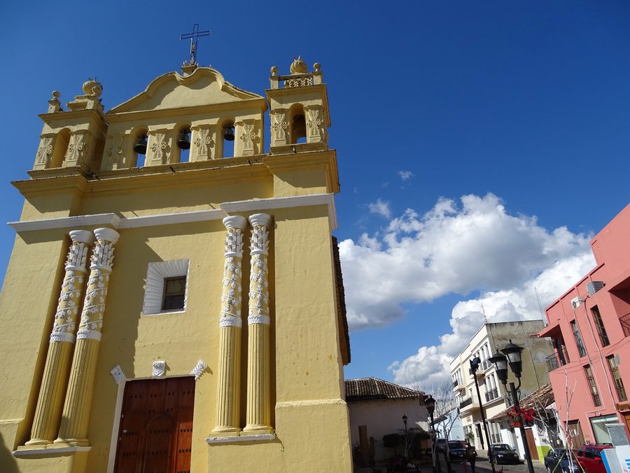 Historic church facade in Comitán, Chiapas, Mexico