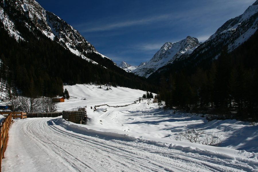 View from Gries in the municipality of Längenfeld to the mountains of the Stubai Alps