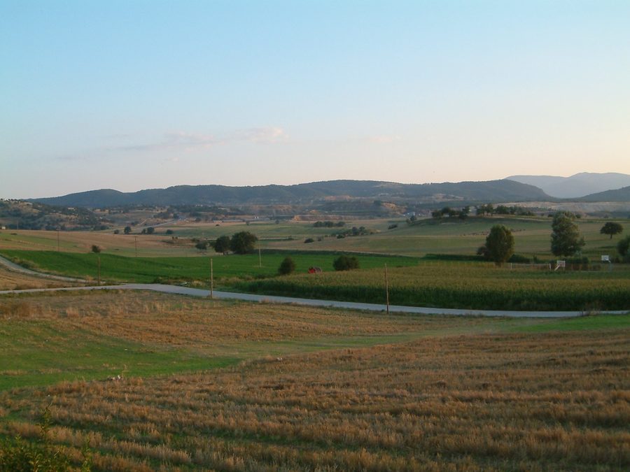 Blick auf die Braunkohletagebaue südlich von Vevi in Florina, Griechenland