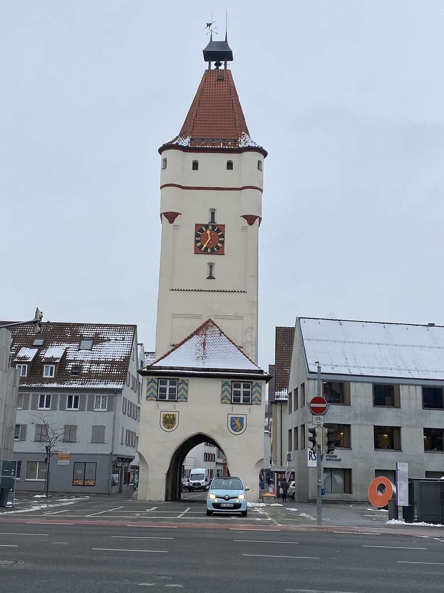 Snow-covered Upper Gate in Biberach an der Riß